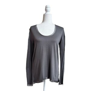Maria Bianca Nero Gray Scoop Neck Long Sleeve Silk Trim Womens Size M Vintage